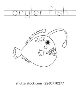 Trace letters and color black and white angler fish.