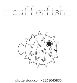 Trace letters and color black and white pufferfish.