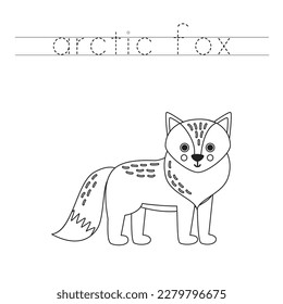 Trace letters and color black and white arctic fox.