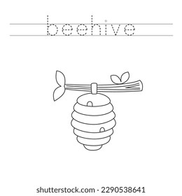 Trace letters and color black and white beehive.