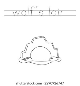 Trace letters and color black and white wolf lair.