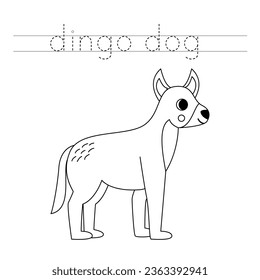 Trace letters and color black and white cartoon dingo dog. 