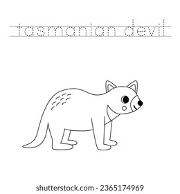 Trace letters and color black and white cartoon Tasmanian devil.