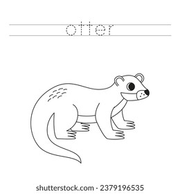 Trace letters and color black and white cartoon otter.