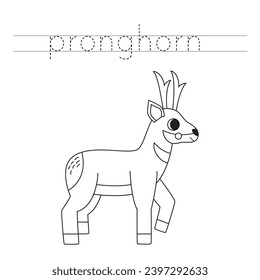 Spuren von Buchstaben und farbige schwarz-weiße Cartoon-Pronghorn.