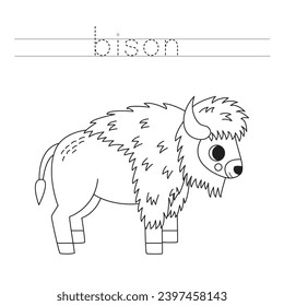 Trace letters and color black and white cartoon bison.