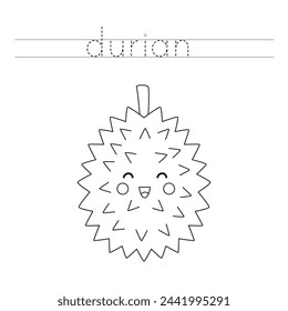 Trace letters and color black and white cartoon durian.