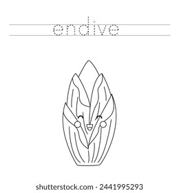 Trace letters and color black and white cartoon endive.