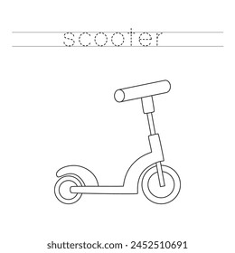 Trace letters and color black and white scooter.