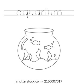 Trace the letters and color cartoon aquarium. Handwriting practice for kids.