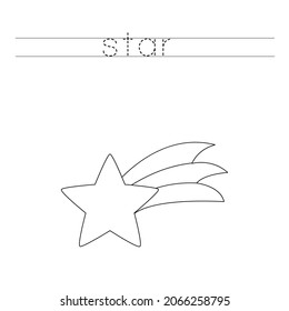 Trace the letters and color Christmas star. Handwriting practice for kids.