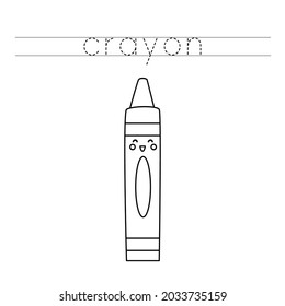 Trace the letters and color cute crayon. Handwriting practice for kids.