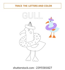 Rastrear las letras y colorear la gaviota.