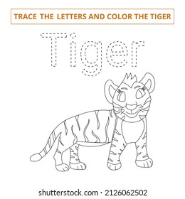 Rastrear las letras y colorear el tigre.