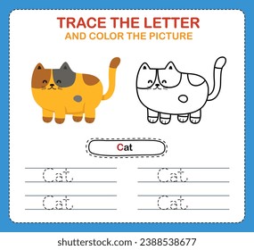 Trace letters of english alphabet and coloring book.Handwriting practice for preschool kids