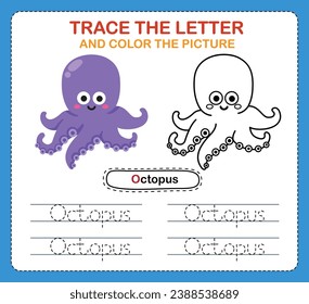 Trace letters of english alphabet and coloring book.Handwriting practice for preschool kids