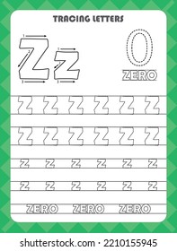 Trace letters of English alphabet and fill colors Uppercase and lowercase Z. Handwriting practice for preschool kids worksheet.
