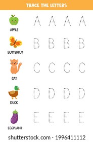 Trace letters of English alphabet. Handwriting practice for preschool kids.