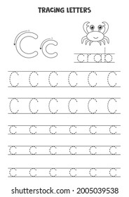 Trace Letters Of English Alphabet. Uppercase And Lowercase C C. Handwriting Practice For Preschool Kids.