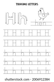 Trace letters of English alphabet. Uppercase and lowercase H. Handwriting practice for preschool kids.