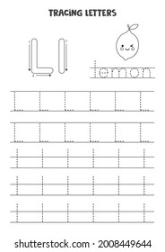 Trace letters of English alphabet. Uppercase and lowercase L. Handwriting practice for preschool kids.