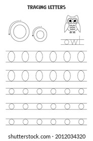 Trace letters of English alphabet. Uppercase and lowercase O. Handwriting practice for preschool kids.