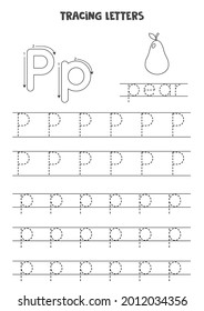 Trace Letters Of English Alphabet. Uppercase And Lowercase P. Handwriting Practice For Preschool Kids.