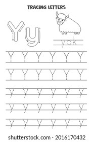 Trace letters of English alphabet. Uppercase and lowercase Y. Handwriting practice for preschool kids.