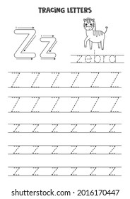 Trace letters of English alphabet. Uppercase and lowercase Z. Handwriting practice for preschool kids.