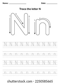 Rastrear las letras en mayúsculas y minúsculas. Una hoja de cálculo preescolar que enseña a los niños el alfabeto a través del rastreo. Páginas de actividad pre-K y kindergarten. Ilustración vectorial.