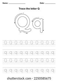 Trace the letters in uppercase and lowercase. A preschool worksheet that teaches kids the alphabet through tracing. Pre-K and kindergarten activity pages. Vector illustration.