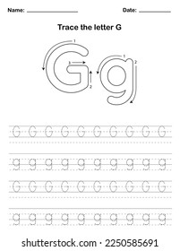 Trace the letters in uppercase and lowercase. A preschool worksheet that teaches kids the alphabet through tracing. Pre-K and kindergarten activity pages. Vector illustration.