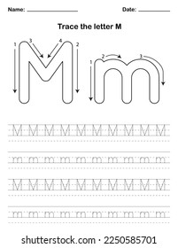 Trace the letters in uppercase and lowercase. A preschool worksheet that teaches kids the alphabet through tracing. Pre-K and kindergarten activity pages. Vector illustration.