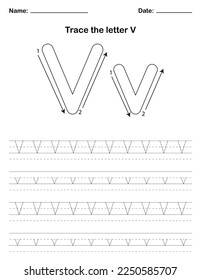 Trace the letters in uppercase and lowercase. A preschool worksheet that teaches kids the alphabet through tracing. Pre-K and kindergarten activity pages. Vector illustration.