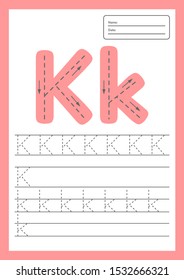 Trace letters worksheet a4 for kids preschool and school age. Vector illustration.
