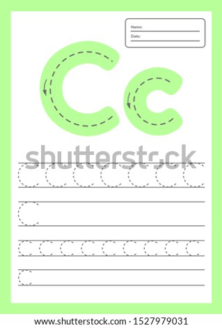 Trace letters worksheet a4 for kids preschool and school age. Vector illustration.
