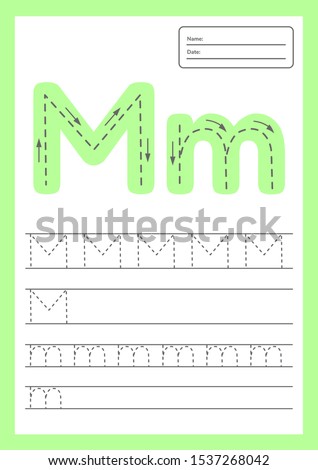 Trace letters worksheet a4 for kids preschool and school age. Vector illustration.
