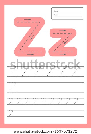 Trace letters worksheet a4 for kids preschool and school age. Vector illustration.