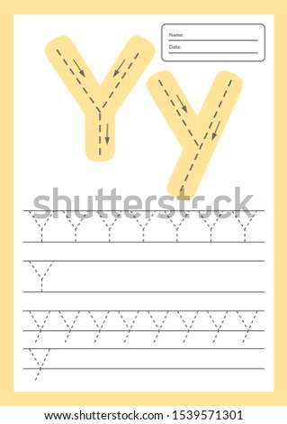 Trace letters worksheet a4 for kids preschool and school age. Vector illustration.