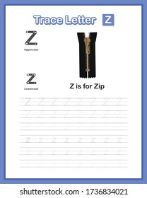 Trace Letter-Z : A-Z Object,  Lowercase letter, Hand Writing Practice Book