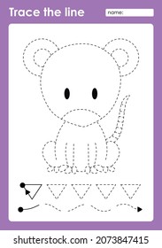 Trace line coloring with Baby Animal Mouse
