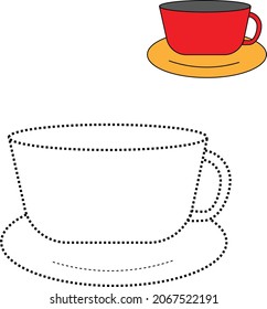 traza la línea y colorea una taza y un Saucer