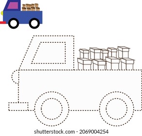 trace the line and colour the truck loaded with boxes