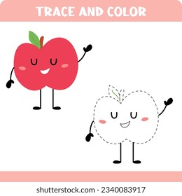 Trace the line game for kids. Educational activity worksheets. Apple