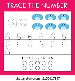 Trace line , number worksheet with monsters for kids, practicing fine motor skills.  Educational game for preschool children. 