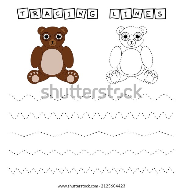 Trace Line Worksheet Colorful Bears Kids Stock Vector (Royalty Free ...