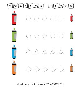 Trace line worksheet with fishes for kids, practicing fine motor skills.  Educational game for preschool children. 