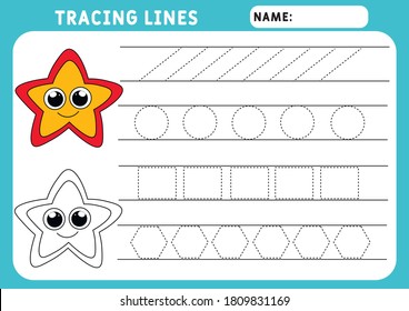 trace line worksheet kids basic writing stock vector royalty free 1809831169
