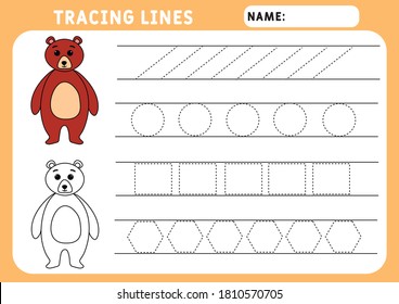 Trace line worksheet for kids. Basic writing. Working pages for children. Preschool or kindergarten worksheet. Trace the pattern. Illustration and vector outline - A4 paper ready to print.
