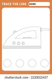 Trace line worksheet for kids. Basic writing. Working pages for children. Funny Iron. Preschool or kindergarten worksheet. Trace the pattern. Illustration and vector outline - A4 paper